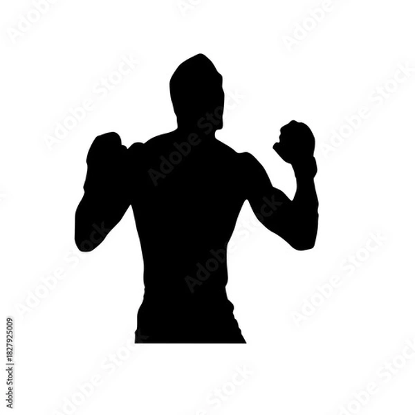 Obraz Silhouette of a muscular man in fighting stance against white background