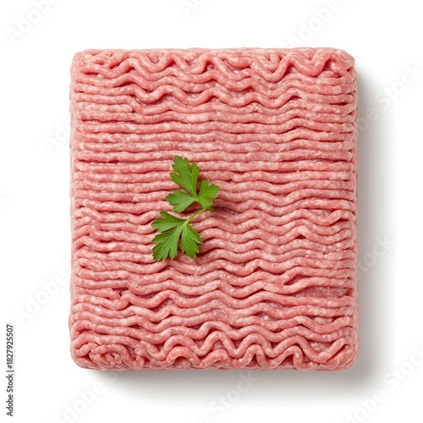 Obraz Fresh Ground Meat with Parsley Sprig Ready for Cooking Preparation