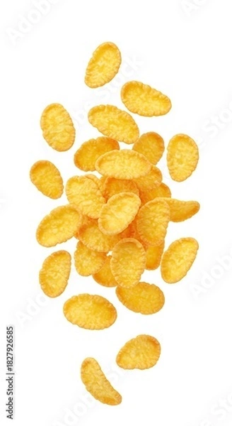 Obraz Golden Corn Flakes Cereal Pieces Isolated on White Background