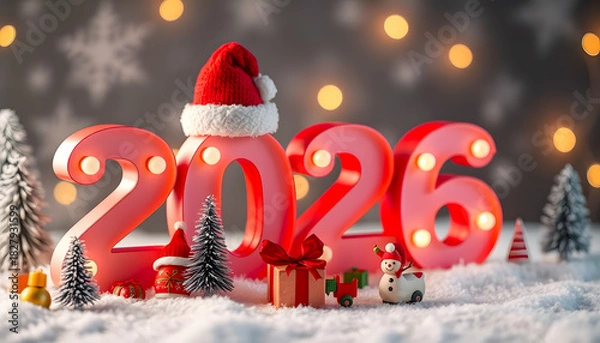 Obraz The number 2026 is decorated with Christmas toys