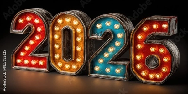 Fototapeta Colorful illuminated numbers 2026 for New Year and Christmas celebration  