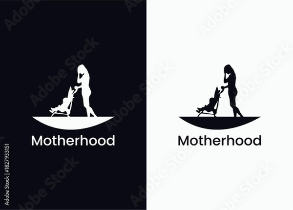 Fototapeta Minimalist Motherhood Logo with Abstract Mother and Child Symbol