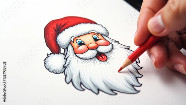 Obraz portrait of Santa Claus drawn in pencil on white paper