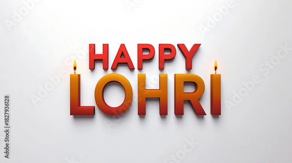 Fototapeta Happy Lohri text with candle illustrations on a white background celebration card, 32K Resolution