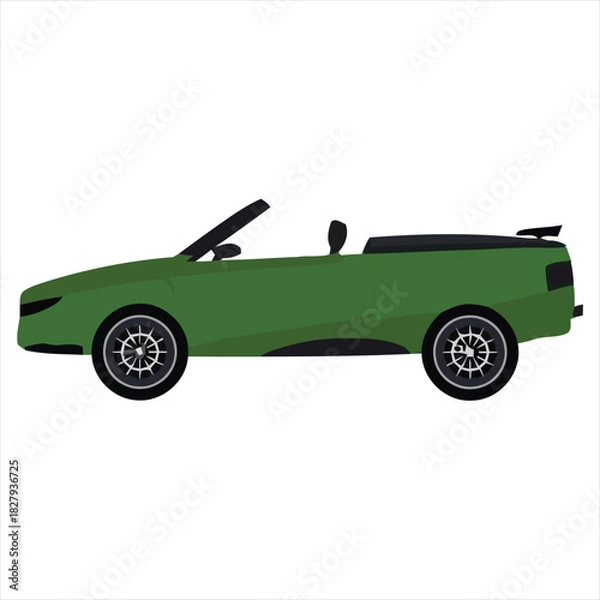 Fototapeta Green Convertible Vehicle Side View Illustration in a Graphic Environment