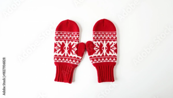 Fototapeta winter mittens with a Christmas pattern on a white background