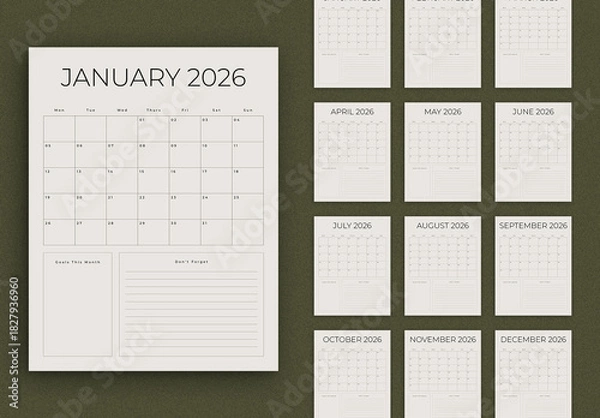Obraz Minimal 2026 Calendar Layout