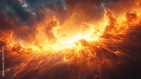 Fototapeta Abstract scientific interpretation of solar flare mechanism with heat map overlay 