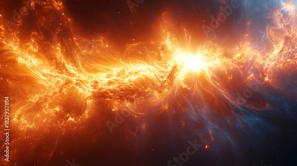 Fototapeta Abstract scientific interpretation of solar flare mechanism with heat map overlay 