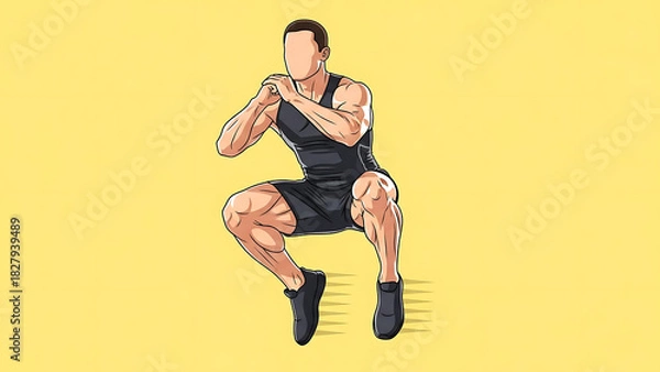 Obraz Faceless Male Athlete Explosive Jump Squat – Dynamic Upward Motion and Powerful Leg Muscle Impact