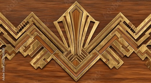 Obraz Geometric Design: A close-up view unveils a captivating geometric design, featuring intricate patterns of golden and wooden textures that evoke a sense of elegance and sophistication.