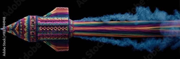 Obraz Celestial Voyager: An artistic rendering of a vibrantly adorned rocket streaks across the backdrop. A symphony of colors and motion in this striking visualization