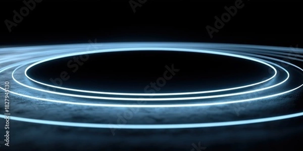 Obraz Neon Circle Tunnel: A mesmerizing tunnel with concentric neon circles, casting a futuristic glow against a dark, textured backdrop. This artwork evokes a sense of depth, space.