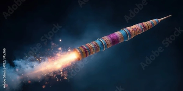 Obraz Rocket Launch: A colorful rocket soars gracefully into the heavens, its powerful engines leaving a trail of sparks and smoke. Symbol of innovation, exploration, and the boundless human spirit.
