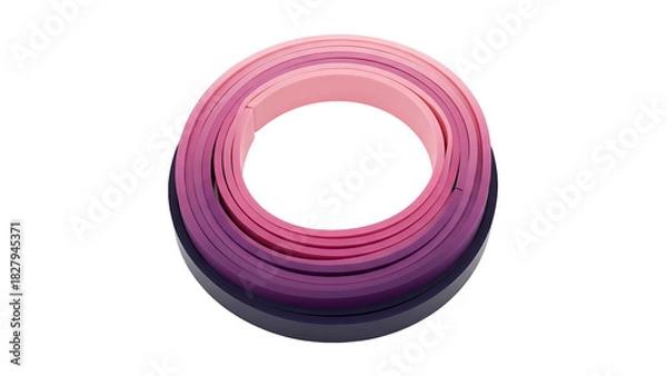 Fototapeta 3D render of a torus shape with gradients of pink and purple, set against black