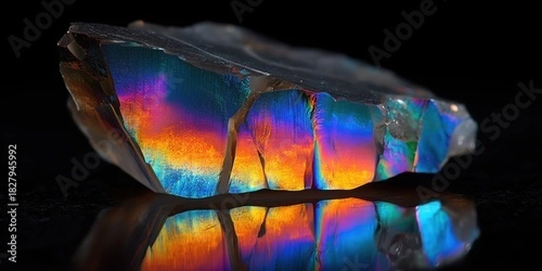 Obraz Iridescent Gemstone: A captivating gemstone dazzles with a symphony of colors, reflecting light to create an enchanting display of natural beauty and geologic wonder.