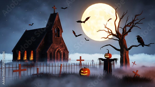 Fototapeta Moonlit Halloween Graveyard
