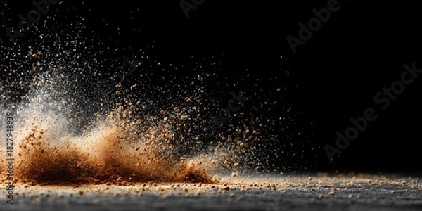 Obraz Unleashing Earth's Fury: A stunning action shot captures the raw energy of earth, creating a dynamic visual experience. The collision of ground material creates a breathtaking moment.