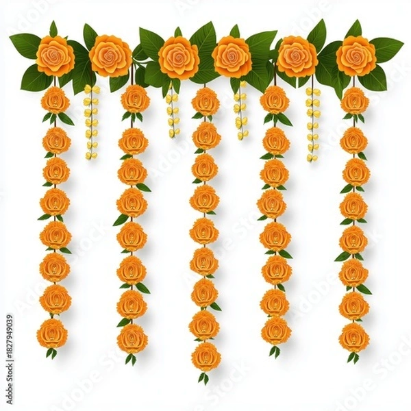 Obraz Floral Garland's Beauty: A stunning display of floral garlands and lush leaves create a harmonious and elegant visual, perfect for celebrating an event.