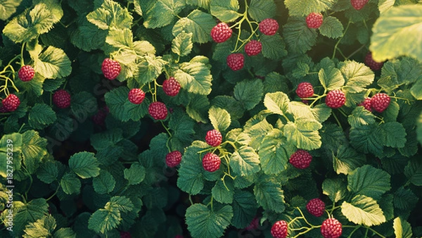 Obraz raspberry fruit plant with leaves, food
