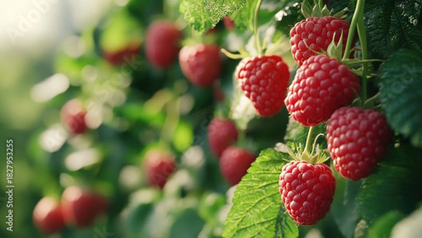 Obraz raspberry fruit plant with leaves, food