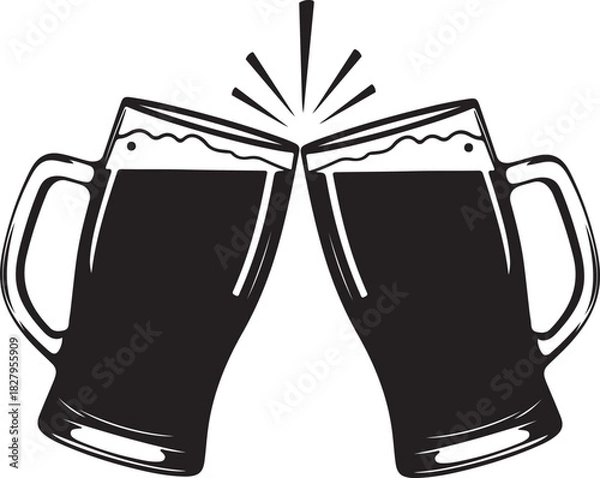 Obraz Clinking beer mugs cheers toast illustration