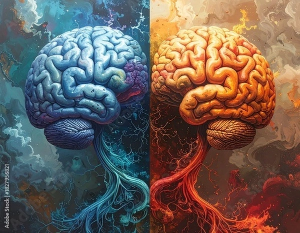 Obraz 左脳と右脳の違いを表現したイラスト