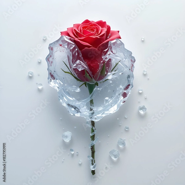 Obraz Metallic glass rose blooming with reflective light, elegant surreal petals shimmering softly.