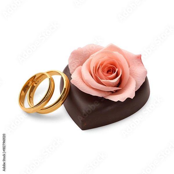 Obraz Two intricately designed interlocked golden rings with fine engravings.