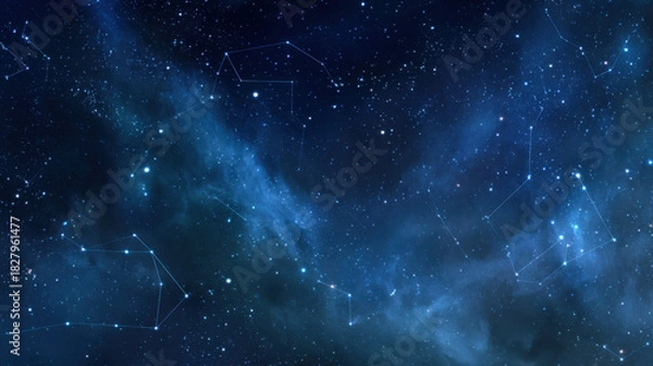 Fototapeta A starry night sky with constellations and distant galaxies