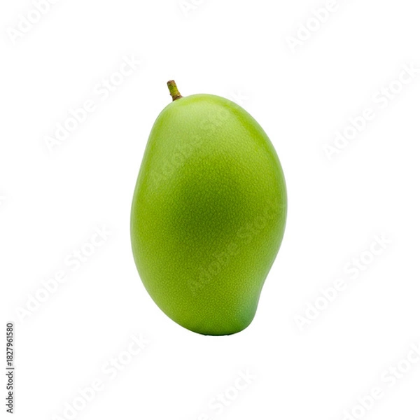 Obraz Green unripe mango with smooth skin and short stem isolated on white background for tropical fruit and food concepts