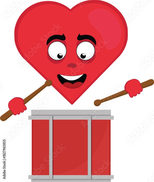 Fototapeta vector illustration emoticon character heart cartoon with a drum and chopsticks