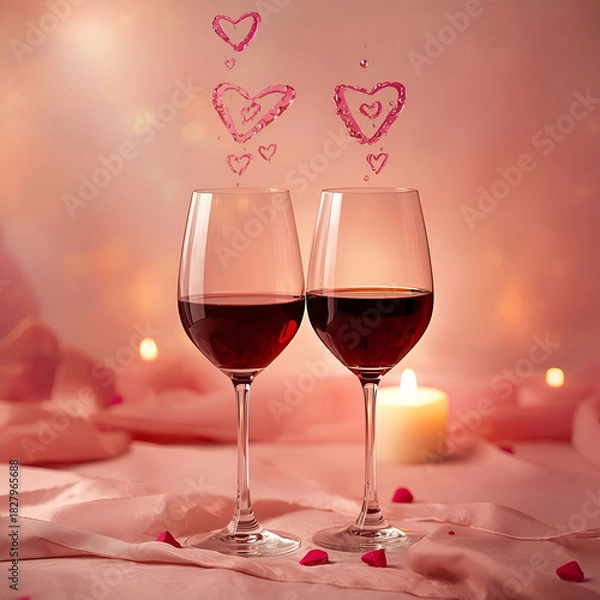 Fototapeta Two delicate wine glasses with slender stems and clear bowls, soft reflections.