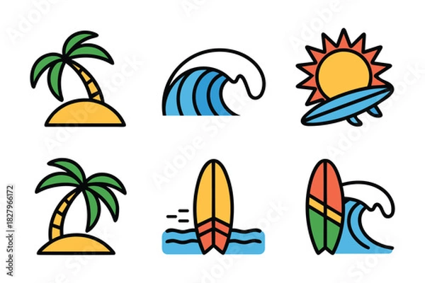 Obraz Set of Colorful Beach and Surf Vector Design 