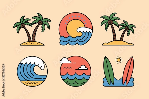 Obraz Set of Colorful Beach and Surf Vector Design 