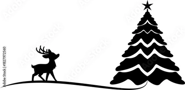 Fototapeta silhouette of christmas tree and deer vector