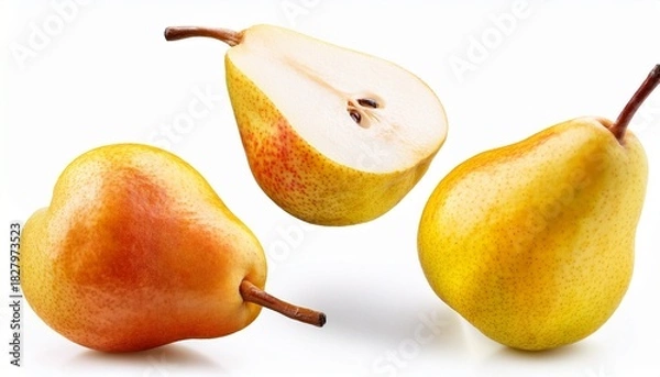Obraz Falling Yellow Pears Isolated On White Background Full Depth Of Field