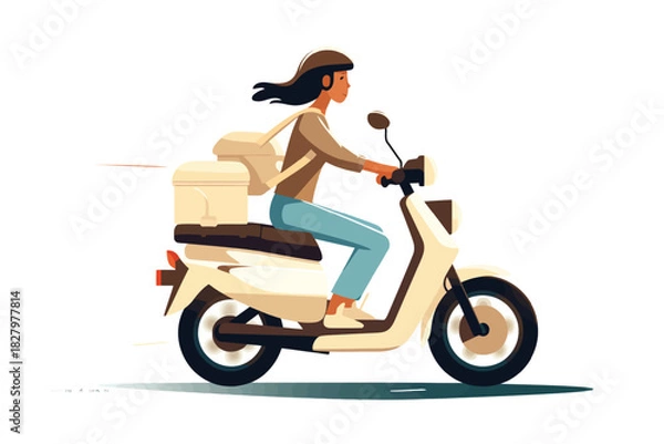 Obraz woman riding Motor bike isolated vector style with transparent background illustration