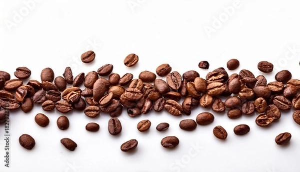 Obraz Scattered Coffee Beans In Line On White