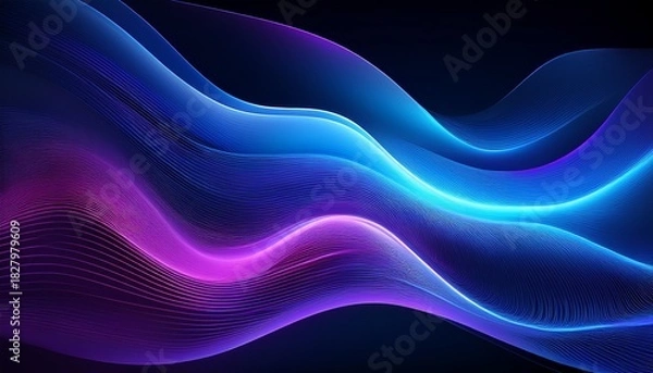 Obraz Abstract Blue And Purple Gradient Waves On Dark Background Digital Image