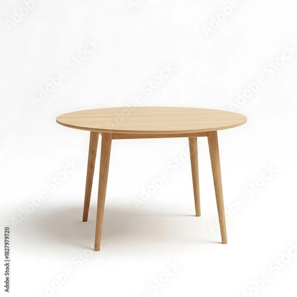 Fototapeta Round wooden dining table isolated on white background