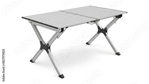 Fototapeta Portable folding camping table isolated on white background