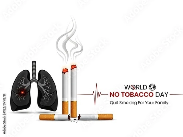 Fototapeta No tobacco day, lungs, cigarettes isolated on white background