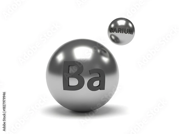 Fototapeta Barium element symbol ba and name on spheres, isolated on white background
