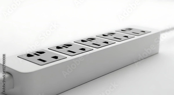 Obraz A close up of a white power strip with multiple outlets on a white background in a studio setting ai generated