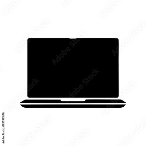 Fototapeta Solid black silhouette representation of a laptop computer on a white background