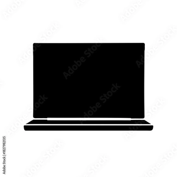 Fototapeta Black silhouette of laptop computer on white background illustration and design