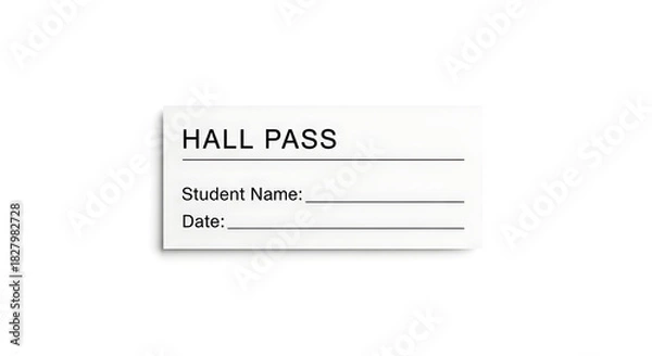 Fototapeta A close up shot of a hall pass with student name and date on a white background in a studio shot ai generated
