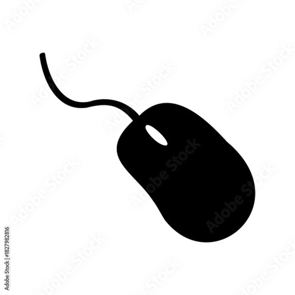 Fototapeta Simple black computer mouse illustration on a white background drawing