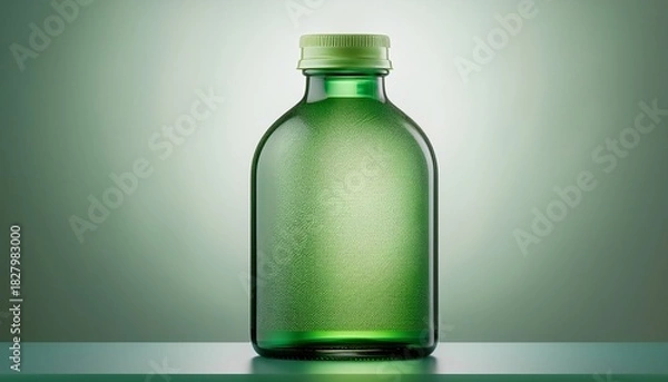 Obraz A Green Bottle With Frosted Glass And A Green Label